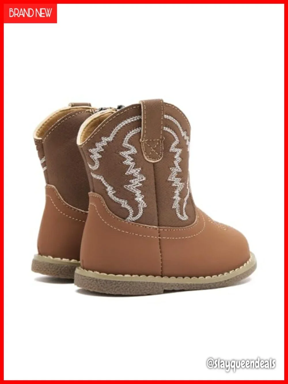 Faux Leather Cowboy Western Boots for Infants – No-Heel, Side Zipper, Calf High